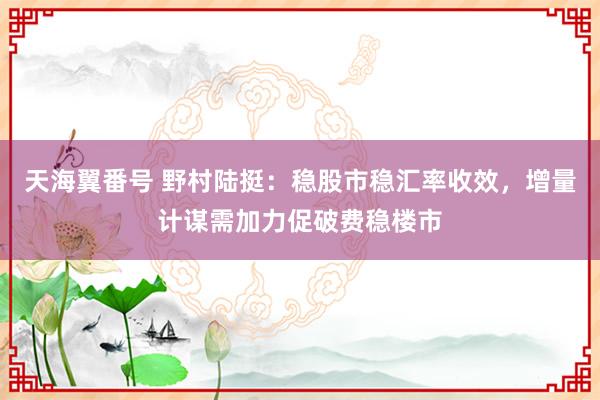 天海翼番号 野村陆挺：稳股市稳汇率收效，增量计谋需加力促破费稳楼市